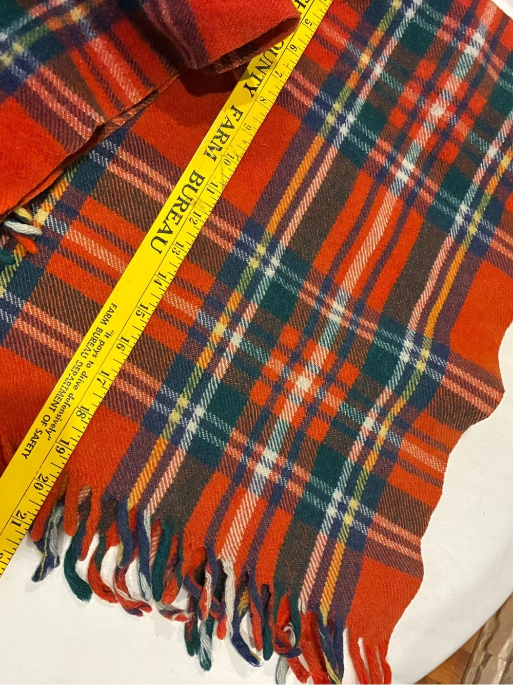 Plaid Stadium Blanket Tartan 100% Wool Blanket /Scarf W/ Fringe Red/ Blue Plaid